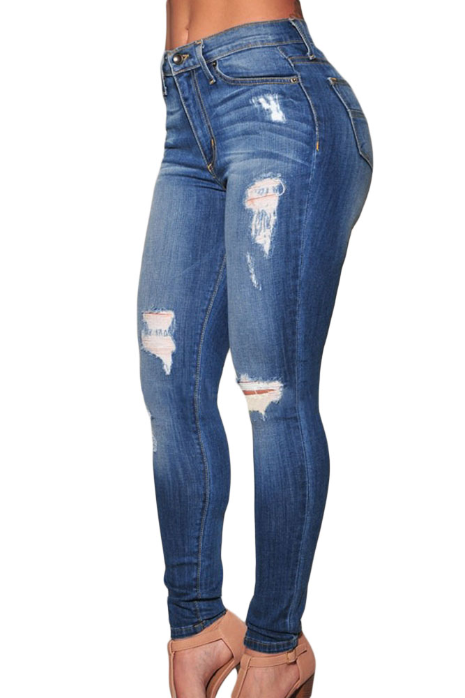 Denim Destroyed Skinny Jeans | Charming Wear