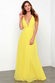 Yellow Crossing Spaghetti Straps Chiffon Dress