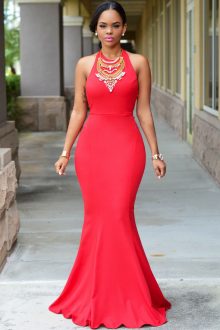 Red Halter Daring Back Gown