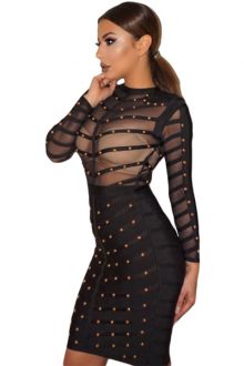 Black Studded Mesh Bandage Dress