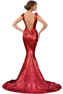 Red Full Sequin Big Bow Accent Party Dress