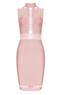 Pink High Neck Sleeveless Cut Out Leather Belt