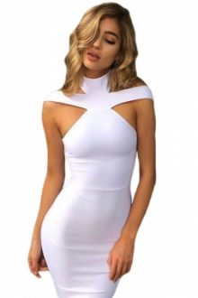 White Triangle Cutout Bandage Dress