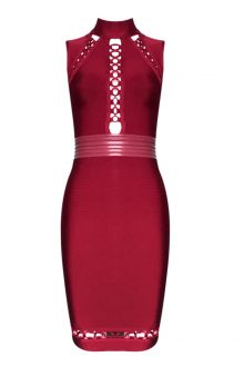 Wine High Neck Sleeveless Cut Out Leather Belt