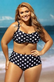 Black White Ruched Top High Waist Swimsuit