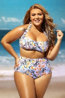 Cheery Print Ruched Top High Waist Swimsuit