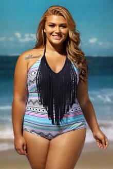 Colorful Print Fringe One-piece Swimsuit