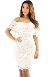 Cream Color Lace Off Shoulder Bodycon Dress