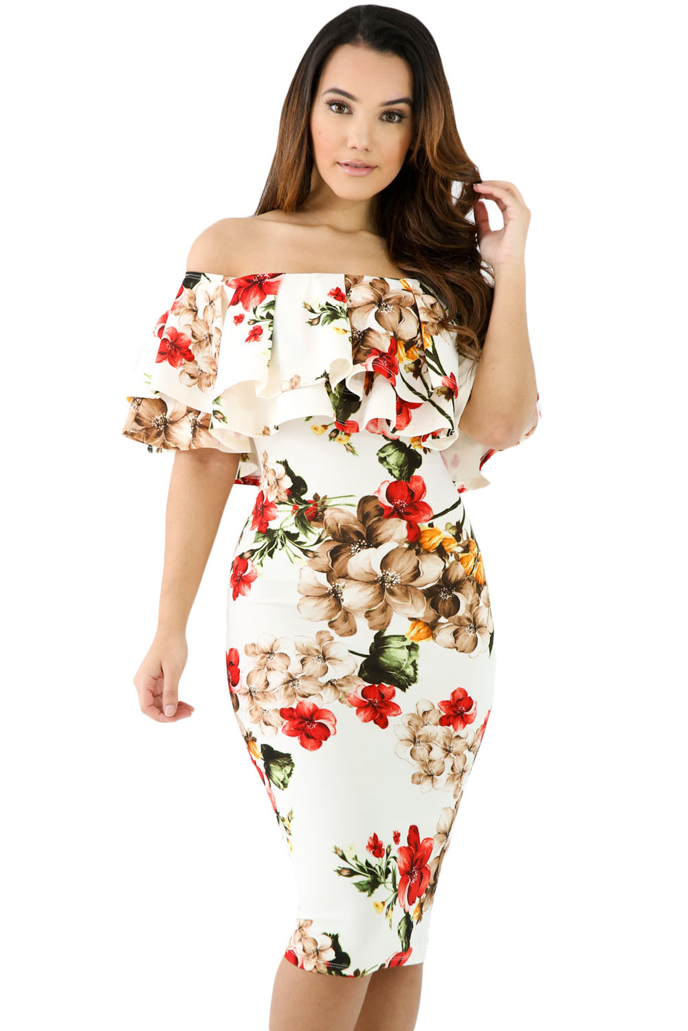 floral off shoulder ruffle dress