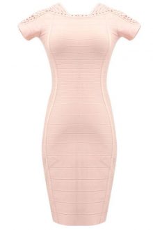 Nude Mini Shoulder Cross Lace Evening Dress