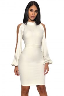 White Cut-Out Sleeve Bodycon Dress
