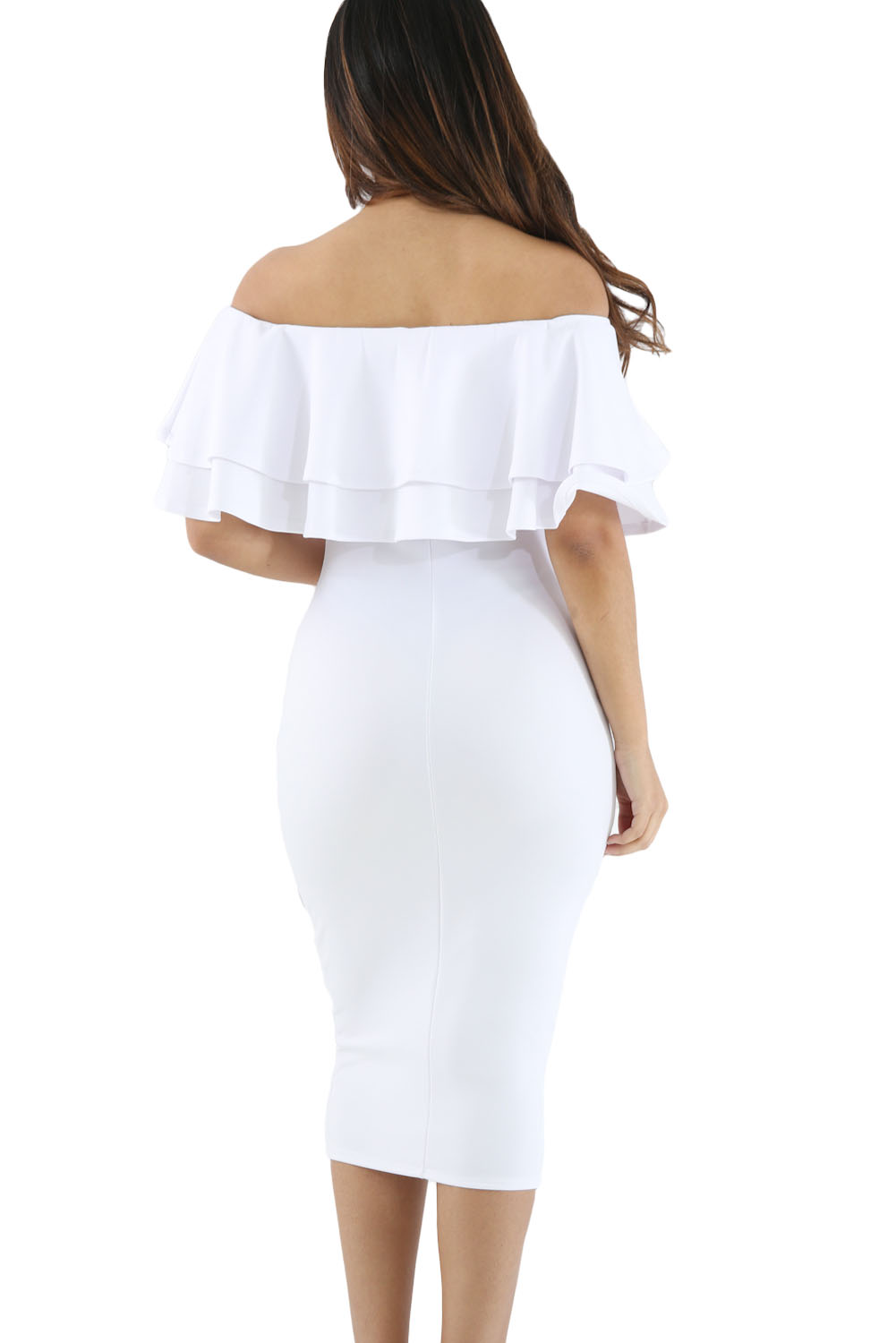 white off shoulder dress midi