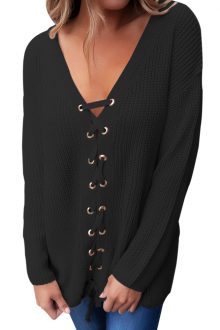Black Lace up Sweater