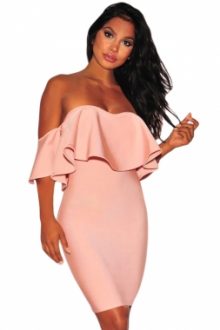 Blush Pink Ruffle Off Shoulder Bandage Dress