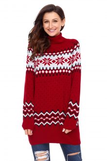 Red Christmas Snowflake Knit Turtleneck Sweater