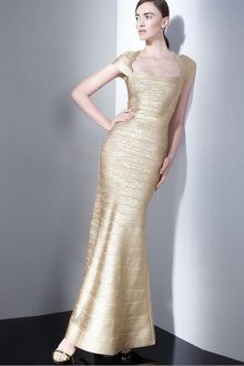 Gold Maxi Foil Printing Short Sleeves Bandage Dress