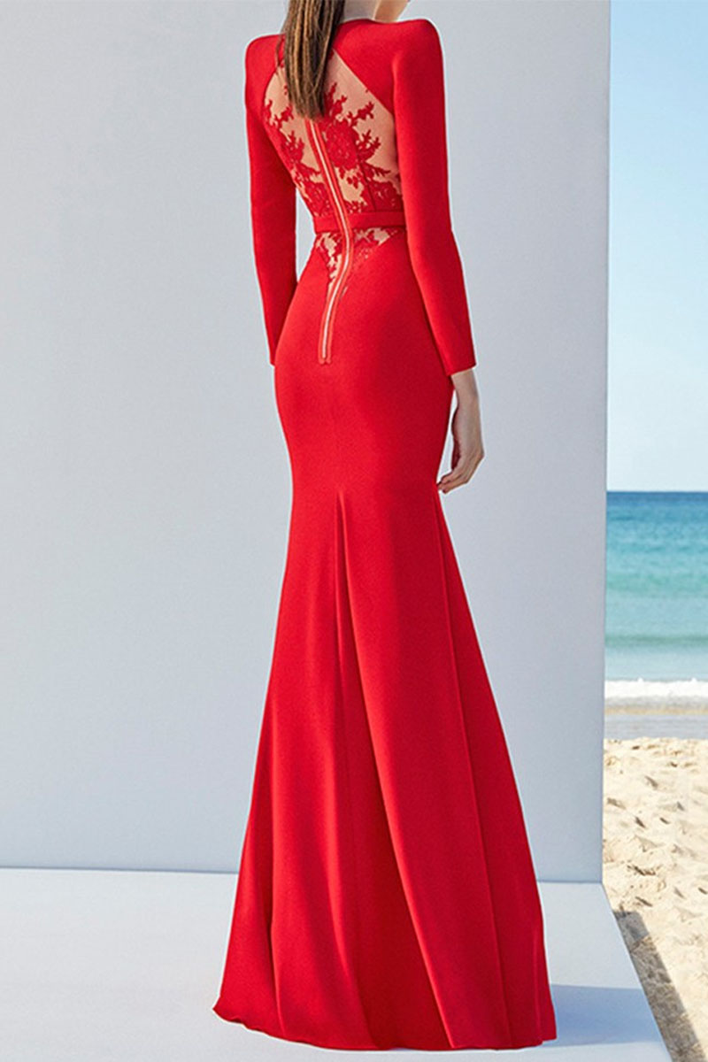 red maxi dress long sleeve