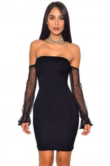 Black See-through Off Shoulder Long Sleeves Bandage Dress