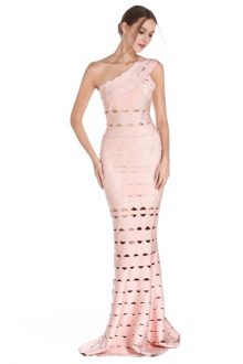 Pink Maxi Cut Out One Shoulder Sleeveless Bandage Dress