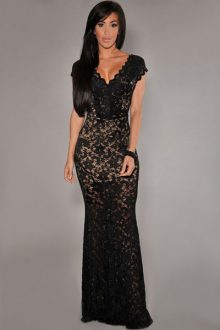 Black Lace Nude Illusion Dress