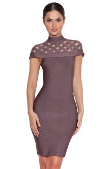 Light Purple Lattice Bandage Dress