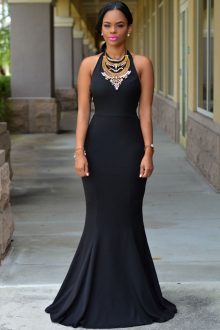 Black Halter Daring Back Gown