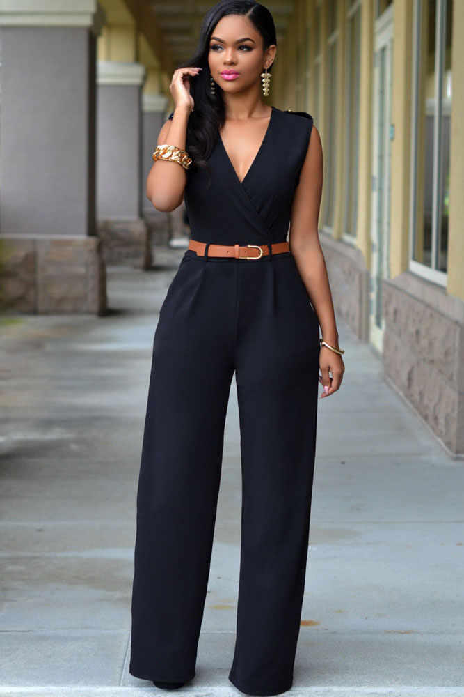 Black V Neck Jumpsuit Charming Wear