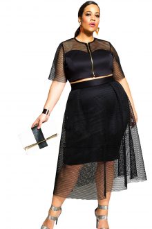 Black Mesh Joint Skirt Set