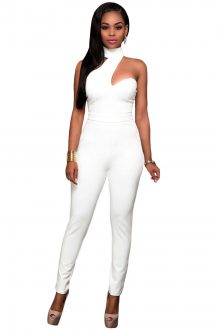 White Choker Open Back Jumpsuit