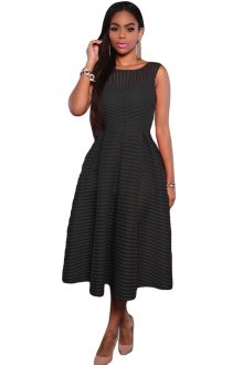 Black Stripes V Back Midi Dress