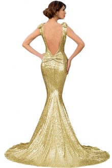 Gold Full Sequin Big Bow Accent Party Dress