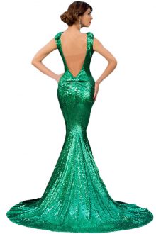 Green Full Sequin Big Bow Accent Dress