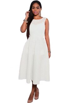 White Stripes V Back Midi Dress