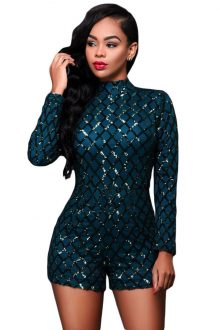 Dark Green Long Sleeves Romper