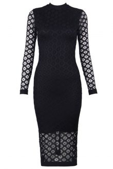 Robe Courte en Maille Noire Longue Manche