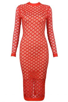 Robe Courte en Maille Rouge Longue Manche