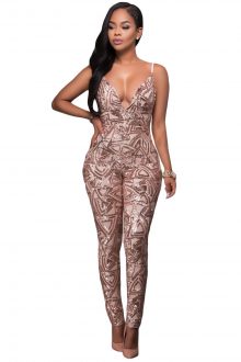 Rose Gold Sleeveless V Neck Sequins Jumpsuit