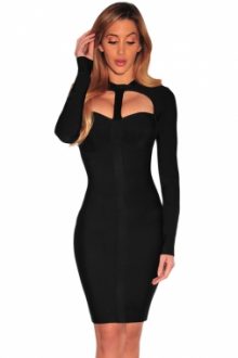 Black Cutout Bodice Bandage Dress