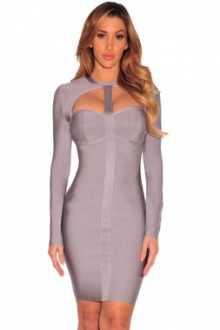 Grey Cutout Bodice Bandage Dress