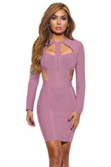 Pink Cutout Bodice Bandage Dress