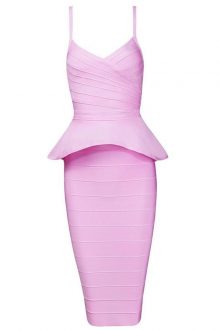 Pink Strappy 2 Pieces Peplum Bandage Dress