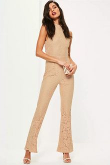 nude open back sleeveless lace jumpsuit