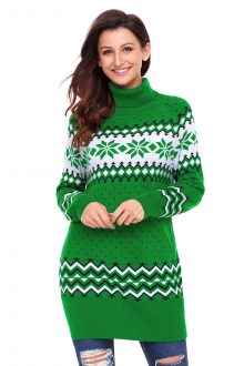 Green Christmas Snowflake Knit Turtleneck Sweater