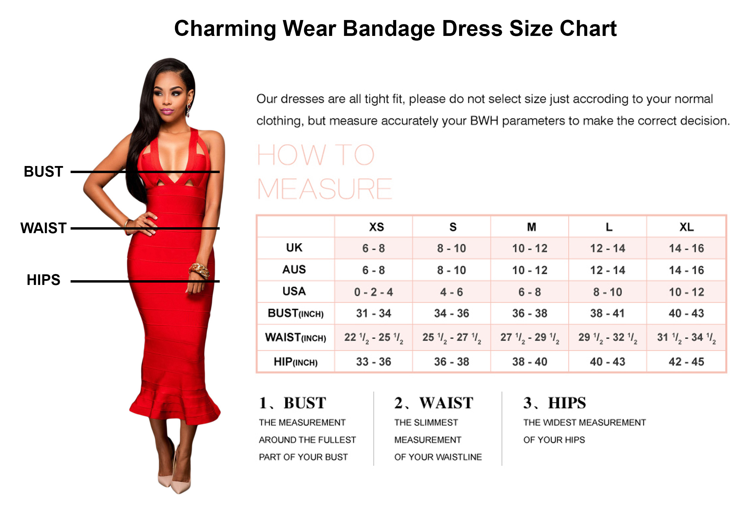 Bust Size Chart For Dresses