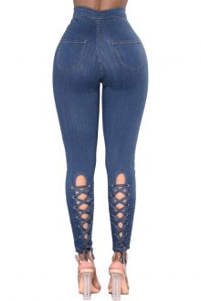 Alice Blue High Waist Lace up Jeans